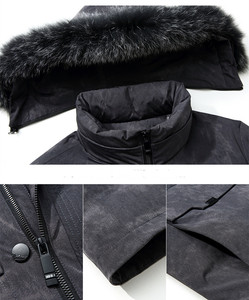 Piumino da uomo imbottito in piumino <span class=keywords><strong>grigio</strong></span> di media lunghezza con collo in pelliccia di volpe giacca alla moda a prova di freddo per uomo - Product Image 4