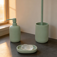 Ensemble d'accessoires de salle de bain en résine vert menthe doux, 3 pièces : distributeur de savon, porte-brosse WC, porte-savon, plateau, ensemble de décoration pour comptoir de salle de bain
