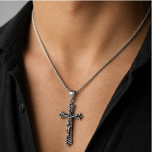 yunnique Stainless Steel <b>Cross</b> Pendant Blackened Aged Finish Unisex Necklace Gift Jewelry - Product Image 2