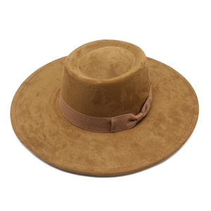 Yeni tasarım geniş ağız süet Fedora şapka s kadınlar toptan bayanlar düz geniş ağız yün yay ile fötr şapka Fedora şapka - Product Image 5