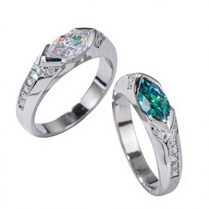 Bague de mariage en alliage plaqué platine pour femme, œil d'Horus, zircon, imitation diamant, testeur de diamant, moissanite verte, cadeau de fiançailles - Product Image 2
