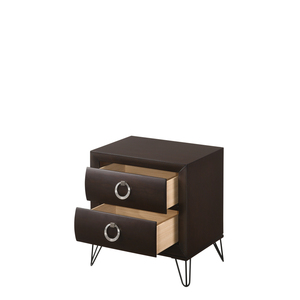 Dark Merlot Finish Nightstand With Two <b>Drawers</b> And Ring Handles Modern Bedroom Storage <b>Side</b> <b>Table</b> - Product Image 2