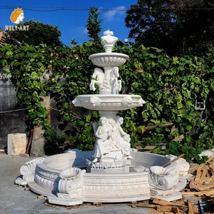 Estatua tallada a mano para jardín al aire libre, estatua de mármol blanco para mujer, fuente