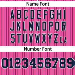 Camiseta de Softbol Personalizada con Rayas Rosa y Azul Marino, Auténtica, de Dos Botones - Product Image 3