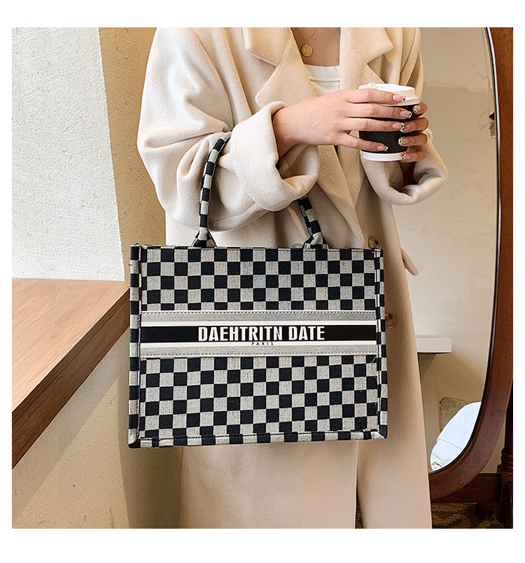 OEM ODM Высококачественная вместительная сумка из искусственной кожи, женская простая повседневная сумка для покупок в стиле ретро, шахматная Сумка-тоут