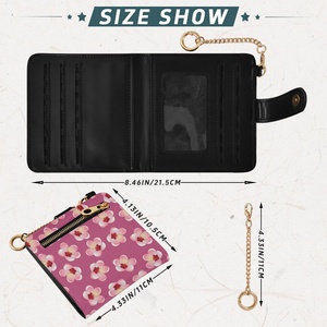 Ladies <b>Wallet</b> Purse <b>Card</b> <b>Holders</b> Pink Flower PU Leather Custom Print Travel <b>Wallet</b> Girls Small Short <b>Wallet</b> with Keychain - Product Image 4