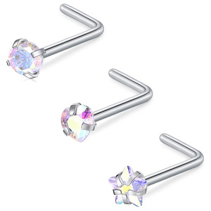 Clous de nez en acier inoxydable avec zircon serti à griffes, forme étoile géométrique, bijoux de piercing pour l'oreille, cadeau - Product Image 4