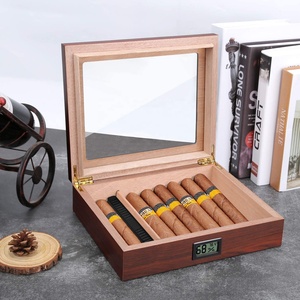 Humidor Spanish Cedar 20-25 Cigars Pouch Dad Gifts Humidifier Digital Hygrometer Glass Top Cigar Travel Humidor Cigar Box For Dubai