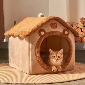 Warm Doghouse For Small Dogs Removable Washable Four Seasons Pet House Rectangle Shape Brown Bear Version - Product Image 3