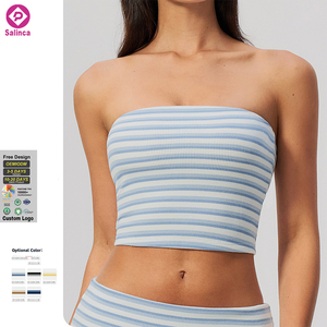 Top a Tubo in Velluto a Doppia Faccia per Donna con Logo Personalizzato, Senza Spalline, a Righe, Senza Maniche, Aderente, Modellante, Corto - Product Image 1