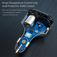 Cargador de Coche Portátil GC16 con Cuatro Puertos USB-C de Carga Rápida, 12-24V, Encendedor de Cigarrillos Universal, para iPhone y Teléfonos Móviles, con Cable Espiral de 1.5m