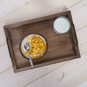 Set di 2 paese rustico colonica decorazione che serve piatti di nidificazione che servono vassoi vassoio di <span class=keywords><strong>legno</strong></span> con manici in metallo - Product Image 6