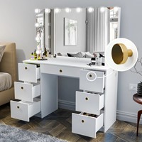 Bas prix Long miroir LED meubles de salon coiffeuse bois éclairé ampoule de verre grande coiffeuse stratifié luxe