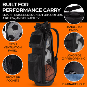Mochila de malla resistente de 47L para equipo deportivo, con correa de hombro arqueada, cierre de cremallera, <span class=keywords><strong>bandolera</strong></span> acolchada ajustable y 3 compartimentos. - Product Image 5