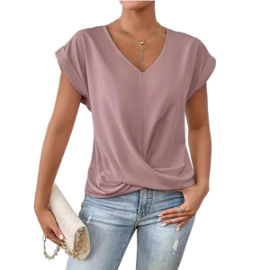 Camiseta de poliéster y elastano para mujer, suave, elástica, informal, de manga corta, cómoda para uso diario - Product Image 1
