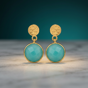 Pendientes de Plata de Ley con Calcedonia Aqua, Hechos a Mano, Unisex, Nueva Llegada - Product Image 2