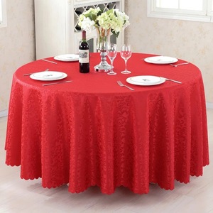 Polyester 120 inch 132 inch Trắng khách sạn nhà hàng tiệc cưới Tiệc Bàn tròn bao gồm Jacquard Damask Khăn trải bàn - Product Image 6