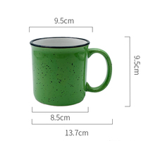 Tasse à café émaillée écologique 15 oz, logo peint, en grès, portable, vintage, mouchetée, pour le camping, mug à café en céramique pour le feu de camp, cadeau