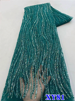 Dentelle perlée de haute qualité NI.AI, dentelle à sequins bleue, dentelle brodée en maille, tissu en dentelle pour les fêtes