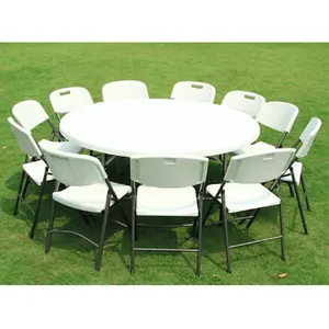 批发6英尺12座宴会用餐白色塑料圆形折叠桌椅