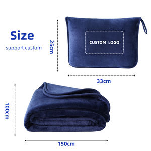 Großhandel Custom Embroidered Print Logo Name 2 in 1 Auto Reiß verschluss tasche Travel Neck Kissen Decke Set mit Flanell Fleece Decke in - Product Image 2