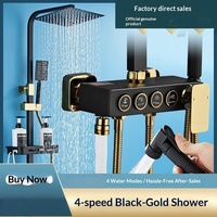Ensemble de douche moderne noir et or, robinet thermostatique en acier inoxydable et laiton, fixation murale, paroi de douche complète
