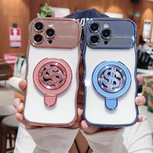 Di lusso placcatura trasparente TPU denaro rotante cavalletto posteriore custodia per <span class=keywords><strong>iPhone</strong></span> 16 15 14 13 12 <span class=keywords><strong>11</strong></span> <span class=keywords><strong>Pro</strong></span> Max copertura di protezione per obiettivo della <span class=keywords><strong>fotocamera</strong></span> - Product Image 3