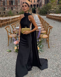 Nastro di raso abiti lunghi con <span class=keywords><strong>spalle</strong></span> <span class=keywords><strong>scoperte</strong></span> senza schienale di temperamento Slim Fit elegante donna Club festa Maxi <span class=keywords><strong>abito</strong></span> - Product Image 2