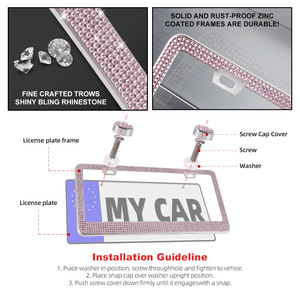 Stainless Steel Rhinestone License Plate Frame 178mm Hole Distance US Standard <b>Car</b> <b>Decoration</b> Pink Black White Colorful - Product Image 4