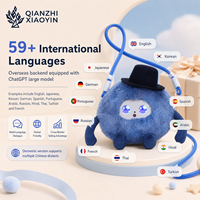 Sac bandoulière mini en peluche pompon bleu AI, Chapeau haut de forme classique, ChatGPT, Clonage vocal 80+ langues, Mémoire longue durée, Yeux étoilés, Chantant