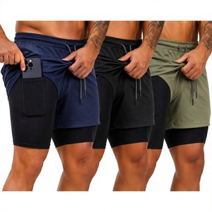 Pantalones Cortos Deportivos 2 en 1 para Hombre, Transpirables, de Secado Rápido, con Cordón Ajustable y Bolsillo para Entrenamiento en el Gimnasio - Product Image 4