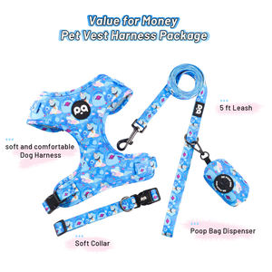 도매 고급 맞춤형 로고 여름용 개인 맞춤형 노풀 네오프렌/나일론 애완견 하네스 목줄 세트 - Product Image 6