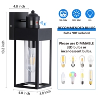 Lampu dinding luar ruangan, lampu dinding luar ruangan, lampu taman, tempat lilin, Sensor gerak, senja ke fajar, halaman, HITAM
