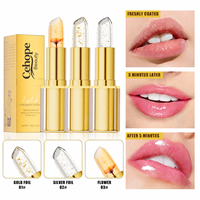 Rouge à lèvres OEM doré hydratant brillant non gras, changeant de couleur, longue tenue, hydratant, avec fleurs séchées, éclat naturel, doux et lisse pour les lèvres