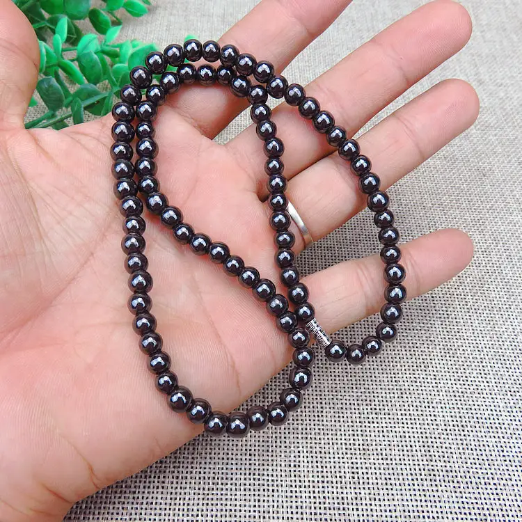 6mm Magnetic Hematite Beads Necklaces Vintage Round Black Bead Health Care Necklace Choker for Women Men Jewelry Gift