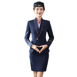 Woodcutter's Words Flight Attendant Uniform Women Long Sleeve Maroon Skirt Set Spring 2024 Stewardess Workwear - Product Image 5