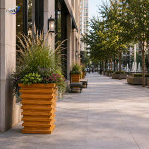 Jardinière carrée conique en fibre de verre, pot de fleurs d'extérieur, vase sculpté, conteneur de plantes paysager personnalisé pour entrée d'hôtel ou de centre commercial - Product Image 2