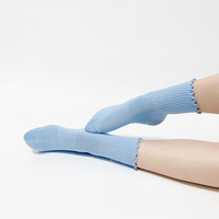 Chaussettes de Pilates antidérapantes en coton avec nœud mignon et bordure en dentelle, logo personnalisé, pour femmes, studio de danse et de ballet