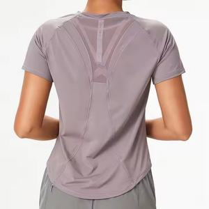 T-shirt de sport pour femmes de haute qualité avec logo personnalisé, nouveau style, col rond en maille, séchage rapide, vêtements de yoga et de fitness - Product Image 2
