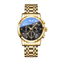 Montre pour homme à trois aiguilles et six index, affichage de la date et des phases lunaires, en acier inoxydable, mouvement à quartz
