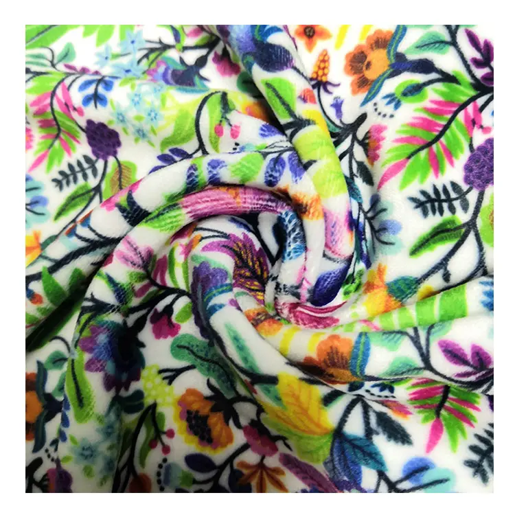 Custom Printed Velvet Fabric Super Soft Rianbow-Colour Floral Upholstery Fabric