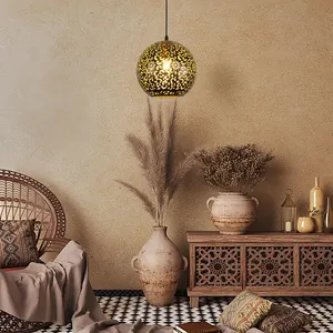 Luminária de interior simples bronze oca marroquina para cafeteria, lâmpada artística de atacado