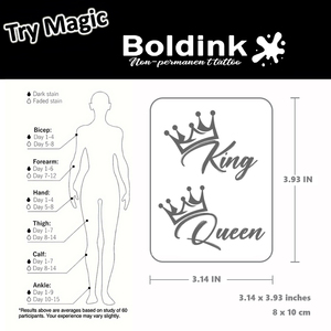 Tatouage semi-permanent Boldink personnalisé, motif couronne de roi et de reine, pour le cou et le corps, imperméable, longue durée (2 semaines), encre Jagua Juice - Product Image 4