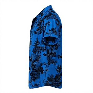 Chemise décontractée pour homme en coton/polyester bleu et noir, col rabattu, manches courtes, respirante, écologique, printemps, plage - Product Image 3