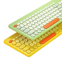 Set Keyboard dan Mouse Nirkabel 2.4G Tanpa Suara Warna Campuran Model Mesin Tik Tombol Bulat Keyboard Mouse Combo Lucu untuk Rumah dan Kantor