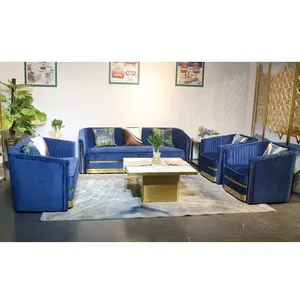 SF1820现代蓝色天鹅绒廉价沙发套装设计客厅家具