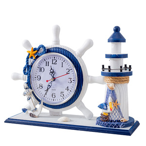 Nautical <b>Table</b> <b>Clock</b> With Lighthouse And Ship Wheel Design Silent Desk <b>Clock</b> For Bedroom Living Room Decorative <b>Clock</b> - Product Image 4