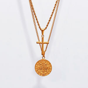 Medalla Religiosa de Protección de <span class=keywords><strong>San</strong></span> <span class=keywords><strong>Benito</strong></span> en Oro de 18k, Colgante de Joyería Griega, Colgantes de <span class=keywords><strong>Cruz</strong></span>, Collar con Colgante de <span class=keywords><strong>San</strong></span> <span class=keywords><strong>Benito</strong></span> Católico - Product Image 3