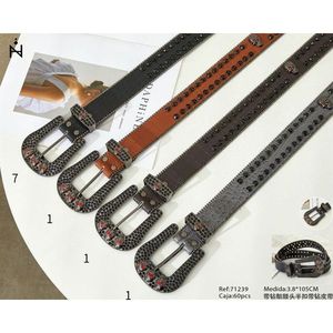 Cintura in Vera Pelle con Teschio in Strass 3.8*105CM, Cintura Moda Donna in Pelle Genuina - Product Image 1