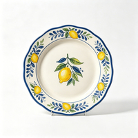 Nouvelle conception, style côtier italien, vaisselle en céramique bleu citron et blanc, service de table en porcelaine chinoise, assiette, bol, tasse, service de table pour hôtel
